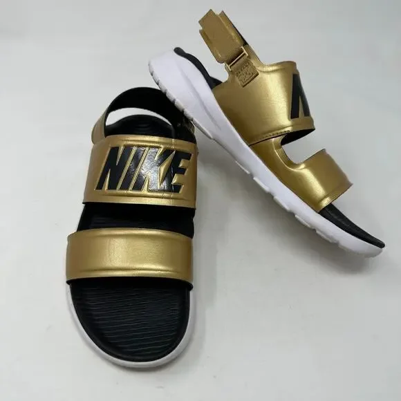 Nike Tanjun Sport Gold Black Large Logo Comfort Womens Casual Open Toe Sandals 7 - Picture 3 of 10